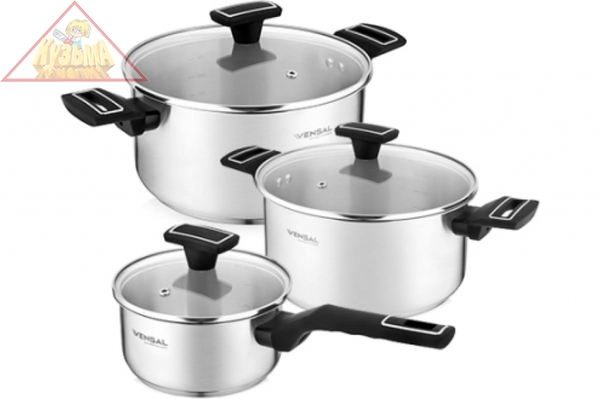 Набор 6 пр. Vensal Velours noir из двух кастрюль 3л (20см) и 5,4л (24см) и ковша 1,6л (16см), арт. VS1503