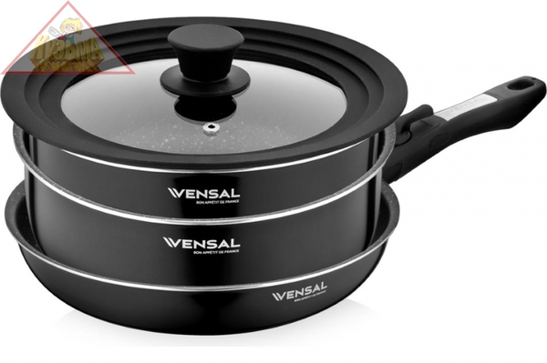 Набор Vensal Module из 2-х кастрюль 22/24 и сковороды 26см со съемной ручкой и крышкой, арт. VS1015