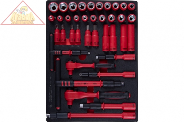 Набор торцевых диэлектрических головок с принадлежностями KING TONY 1/4", 3/8", шестигранные, 5-19 мм, ложемент, 38 предметов 9-55VE01MRV