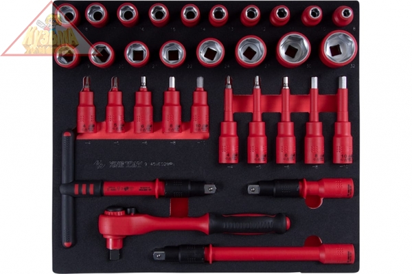 Набор торцевых диэлектрических головок с принадлежностями KING TONY 1/2", шестигранные, 8-32 мм, ложемент, 32 предмета 9-45VE02MRV