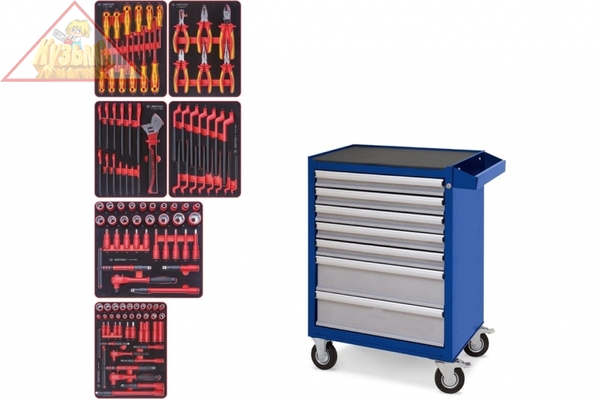 Набор инструментов KING TONY "HIGH VOLTAGE" в синей тележке, 117 предметов 934-117AMBE