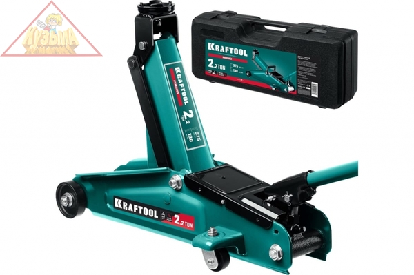 Подкатной домкрат с увеличенным подъемом KRAFTOOL rigid 2.25т 130-385 мм, в кейсе 43452-2-K