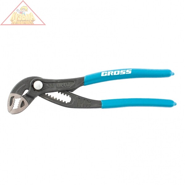 Клещи переставные, кнопочный механизм, обливные рукоятки, 180 мм, Gross, арт. 15711