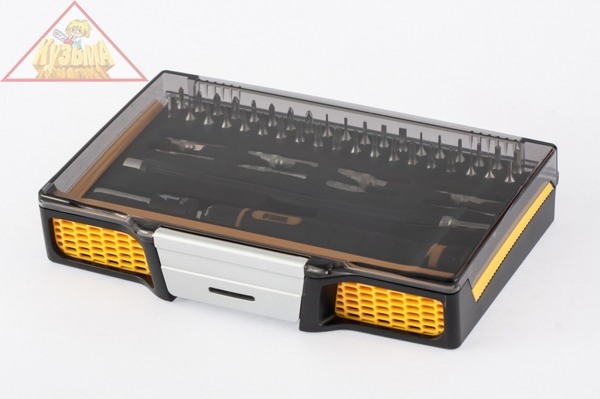 Отвертка с набором бит и торцевых головок для точных работ, Гибкий привод. 48 штук// Denzel 7711599 