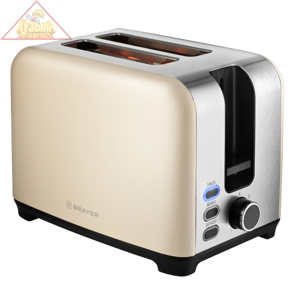 2111BR Тостер BRAYER, 930 Вт, 7 реж, автодогр, размор, отмена, автоотключ,2 тоста одновр, съем.подд