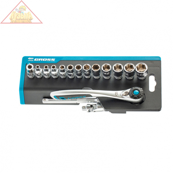 Набор торцевых головок, трещотка 120 зубьев, 36 предметов, 1/4", CrV, Gross, 14142