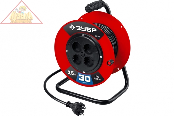 Силовой удлинитель на катушке ЗУБР ПВС 215 ПВС 2x1.5 30м 3500Вт 55103-30