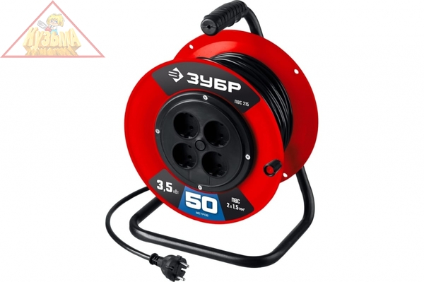 Силовой удлинитель на катушке ЗУБР ПВС 215 ПВС 2x1.5 50м 3500Вт 55103-50