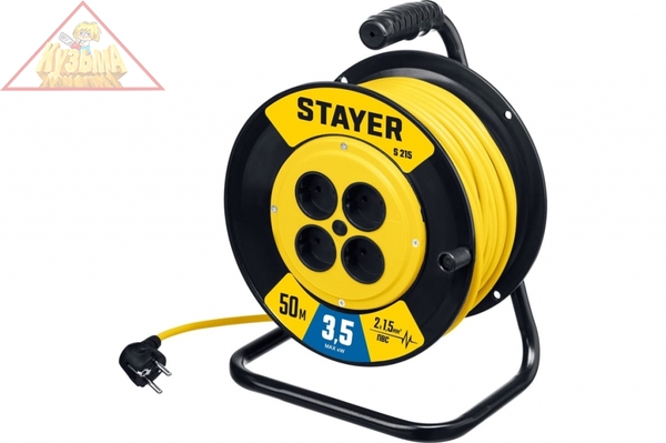 Силовой удлинитель на катушке STAYER S 225 ПВС 2x1.5 50м 3500Вт 55072-50
