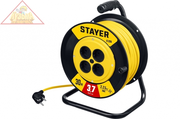 Силовой удлинитель на катушке STAYER S 225 ПВС 2x2.5 30м 3750Вт 55070-30