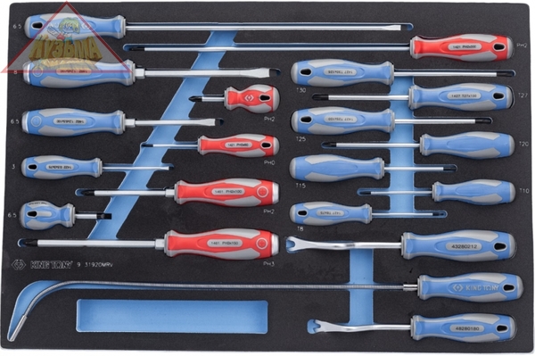 Набор отверток, съемник клипс и гибкий магнит, ложемент, 20 предметов KING TONY 9-31920MRV