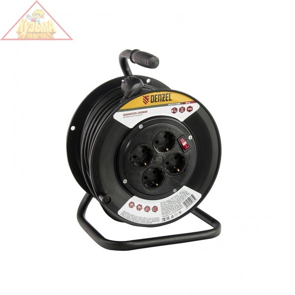 Удлинитель силовой на кабельной катушке, ПВС, 50м, 4 розетки, 16А, тип УХз16// Denzel арт. 95906 