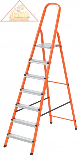 Стремянка, 7 ступеней, стальной профиль, ступени сталь, оранжевая, Россия, Сибртех 97967