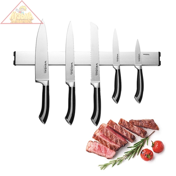 Набор из 5 ножей на магнитном держателе Aimant 2002VS Vensal. Материал нерж сталь 3Cr13,ручка-пластик арт. VS2002