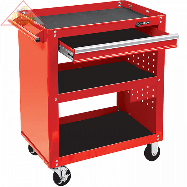 Тележка открытая "Оптима", 3 полки и ящик, красная Мастак 520-01580MR