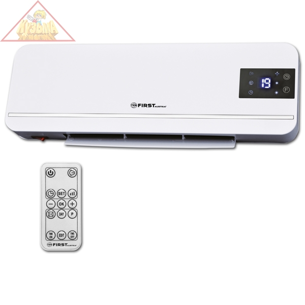 Тепловентилятор настенный FIRST, керамич., 1000/2000 Вт, режим холод, LCD-диспл, ДУ, таймер арт.FA-5571-2 White 