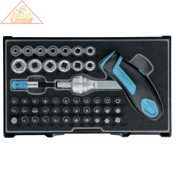 Отвертка реверсивная с двух-позиционной ручкой Т-образной с набором бит, 48 шт., S2 GROSS, арт. 11613