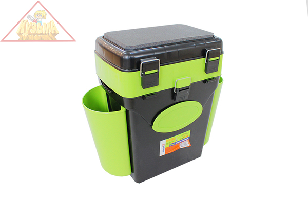 MB-BU-W01 Ящик для зимней рыбалки "FishBox" Helios с навесными карманами, 10 л, зеленый.Следопыт