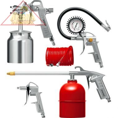 Набор пневматический универсальный: краскораспылитель с нижним бачком, пистолеты, пневмошланг, 5 предметов STAYER 06487-H5_z01