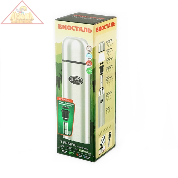 NBP-1000Z Термос "Биосталь-ОХОТА" с узкой горловиной и пробкой с ситечком, 1,0 л.Следопыт