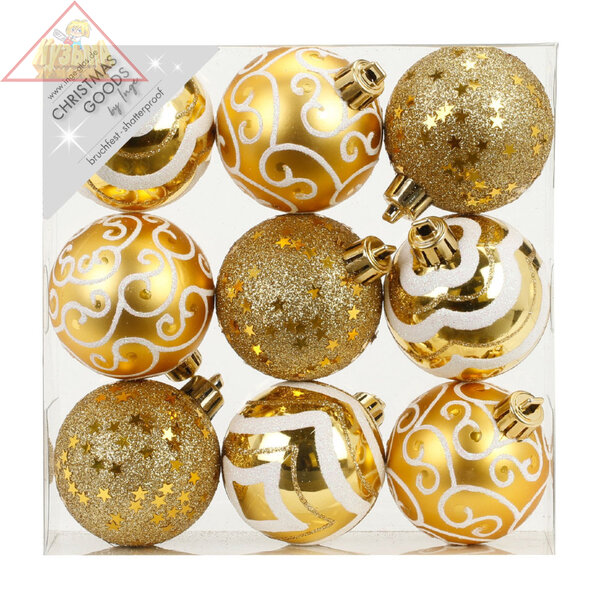 Набор ёлочных шаров, пластик, Ø 6 см, золотой, 9 шт в уп. Winter Glade 81074G001