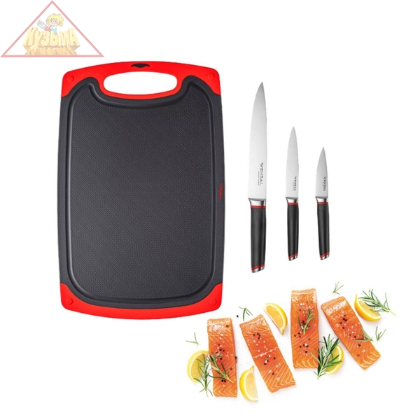 Набор из 3 ножей с разделочной доской Solide rouge 2004VS Vensal.Материал нержсталь3Cr13ручка-пластик арт. VS2004