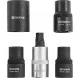 Набор головок торцевых и насадки со вставкой-битой с пятигранным профилем для обслуживания тормозных механизмов 1/2"DR, 5 предметов Thorvik PBCSS5