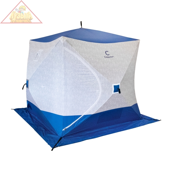 Палатка зимняя куб СЛЕДОПЫТ 2,1 х2,1 м,Oxford 210D PU 1000,S по полу 4,4 кв.м,цв.синий/белый с принт, PF-TW-26