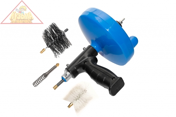 Вертушка для удаления засоров в трубах (до Ф 50 мм, длиной до 4,6 метров, пластиковый барабан, с подключением для шуруповерта) КРОКОЧИСТ 51725-6-5